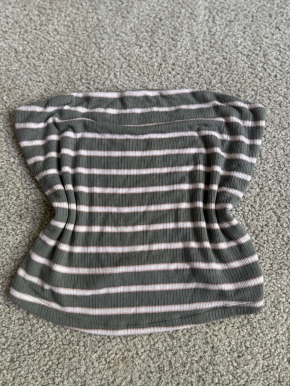 American Eagle Outfitters Olive & white Striped Off-Shoulder Crop Top